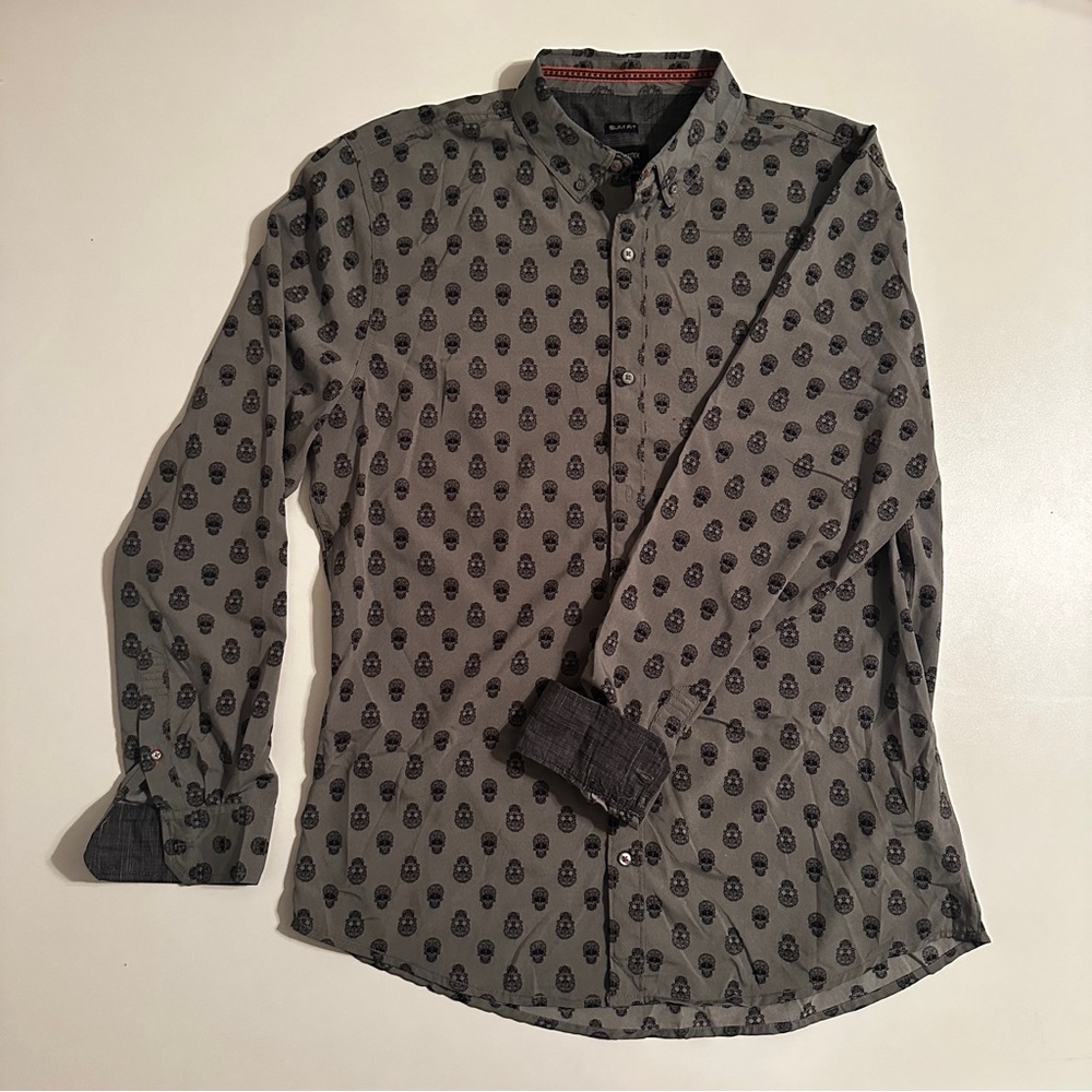 Men's Geometrix Skull Patterned Button Up Slim Fit Size XL Shirt